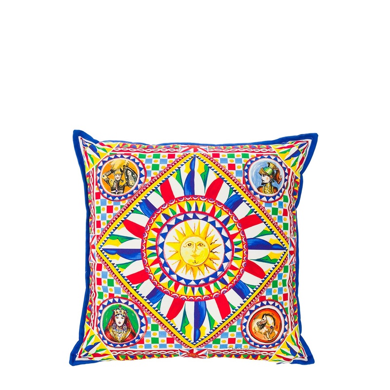 Multicolor Small Cushion with Carretto Foulard Print in Cotton Dolce & Gabbana