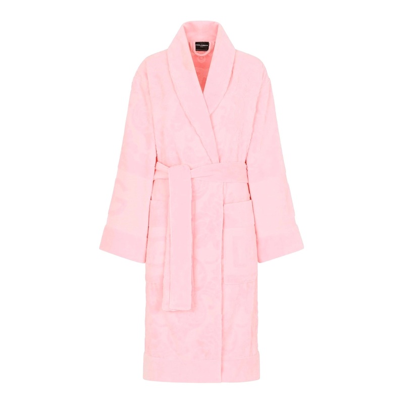Pink Bathrobe with Front Belt Closure and Two Front Maxi Patch Pockets in Cotton Home