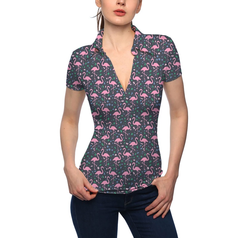 Women’s Terrazzo Flamingo V Neck Golf Polo