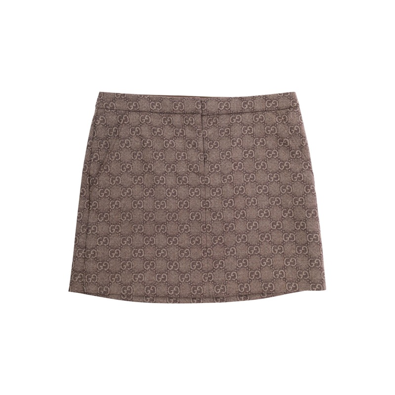 Beige Miniskirt with GG Motif in Wool Girl