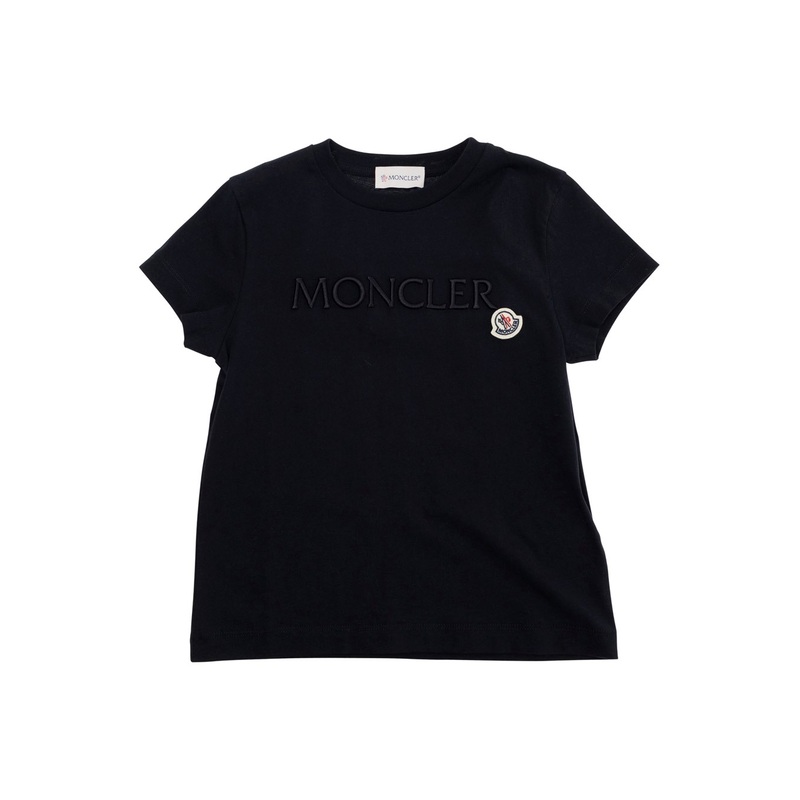 Black Crewneck T-Shirt with Logo Lettering Embroidery on the Front and Logo Patch on the Front in Cotton Girl