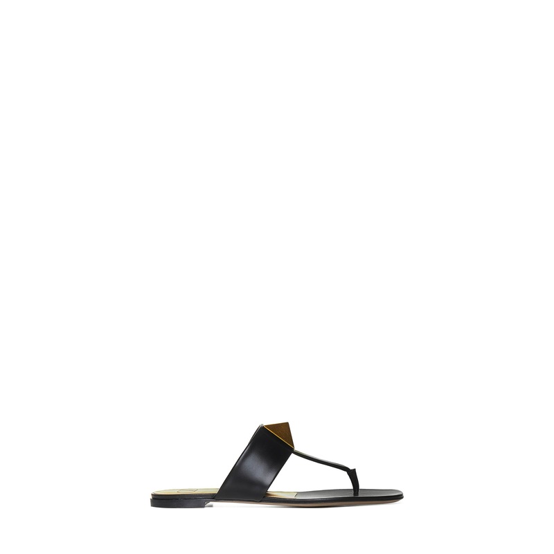 Black leather One Stud flat thong sandals