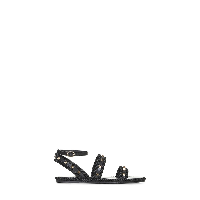 Black leather Rockstud Torchon sandals