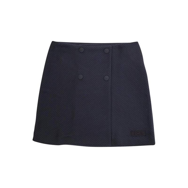 Blue A-Line Skirt with Double-Breasted Closure and Logo Patch on the Front in Cotton Blend Girl