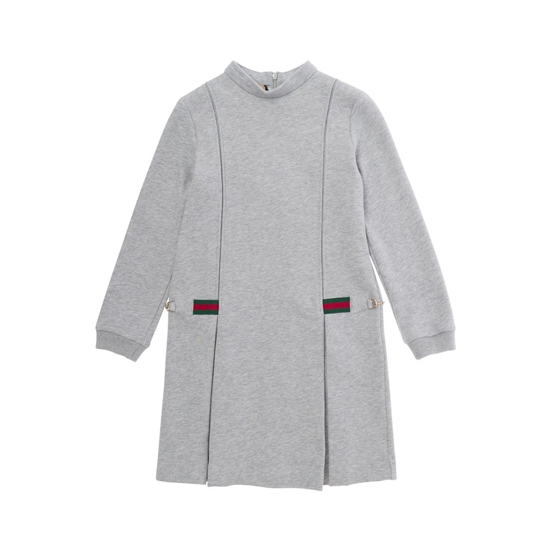 Grey Dress with Web and Horsebit Detail in Cotton Girl