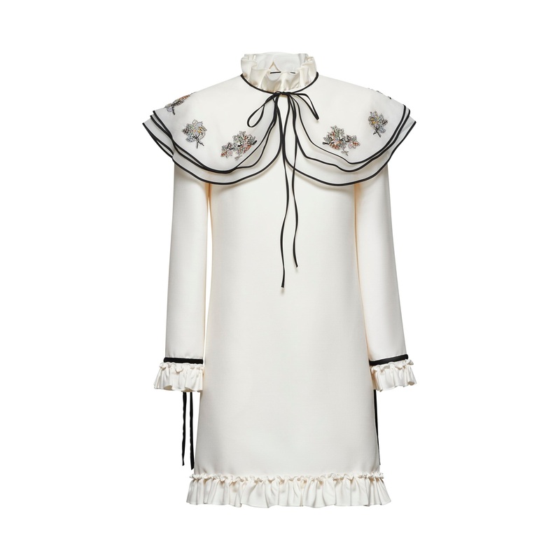 Ivory Crepe Couture short embroidered dress