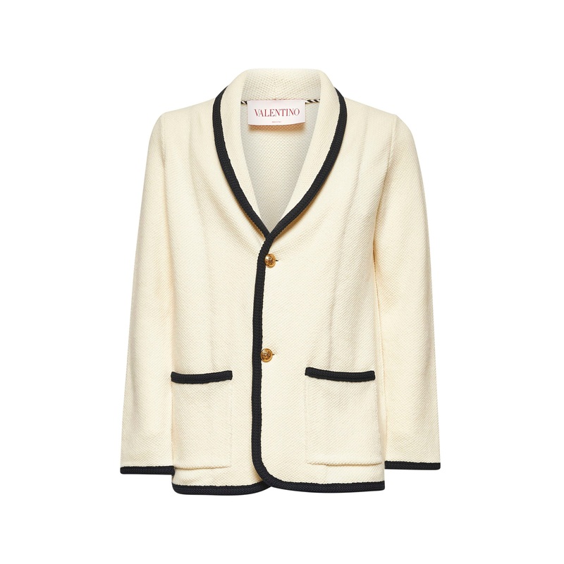 Ivory knit torchon piping single-breasted blazer