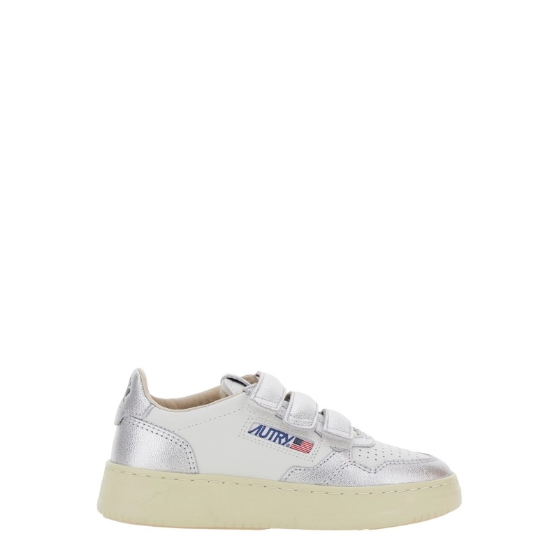 ‘Kidstripes’ White Low Top Sneakers with Logo Patch on Tongue and Side in Leather Blend Girl