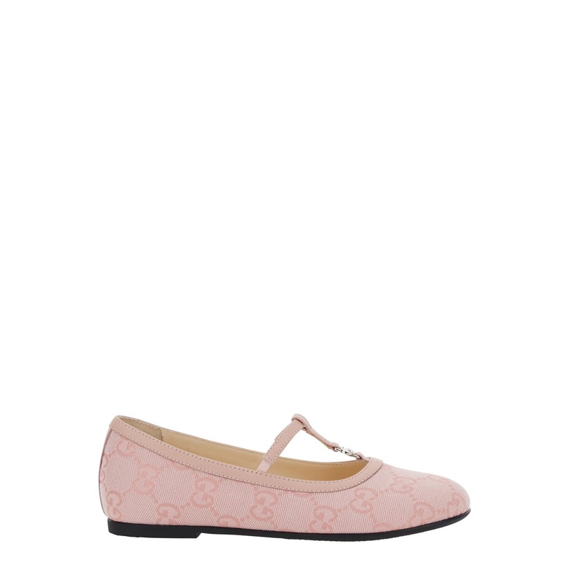 Pink Ballerinas with Metallic Logo and All-Over GG Motif in Fabric Girl