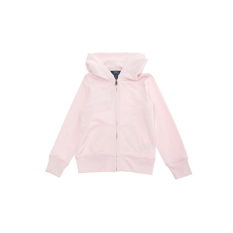 Pink Sweatshirt with Fixed Hood and Front Zip Closure in Cotton Girl