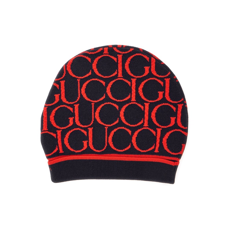 Red and Black Beanie with Logo Lettering in Wool Girl