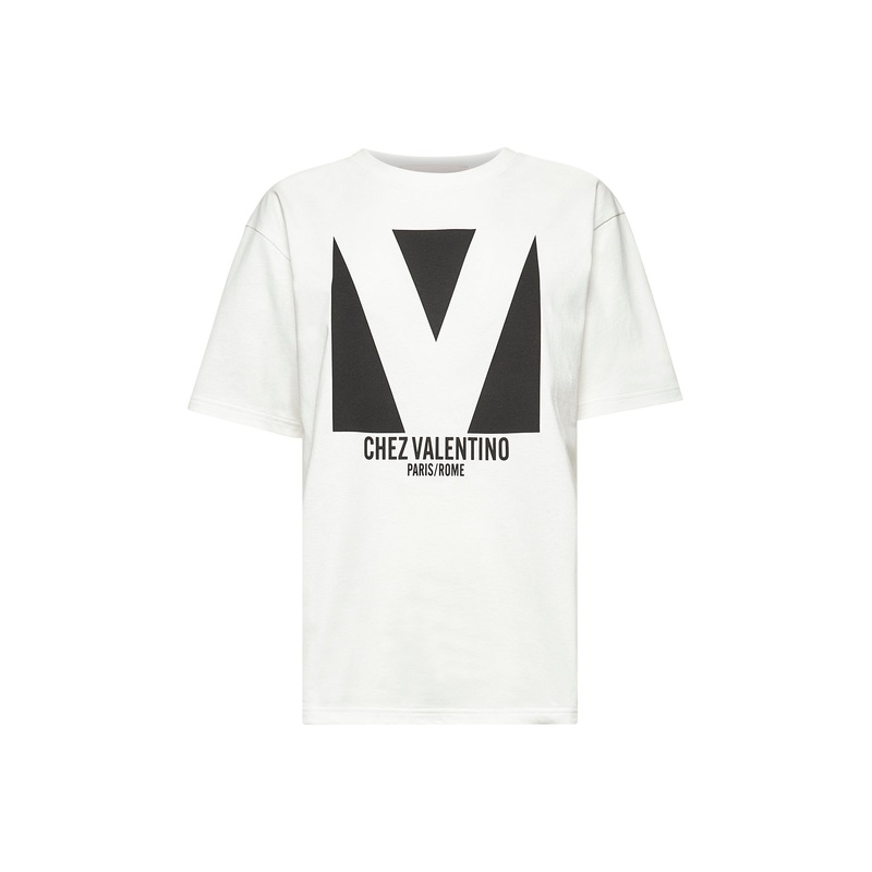White Jersey Cotton Chez Valentino print T-shirt
