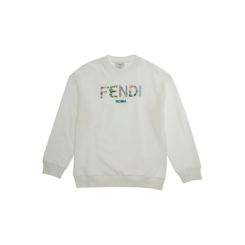 White Sweatshirt with Round Neck and Logo Lettering on the Front in Cotton Girl