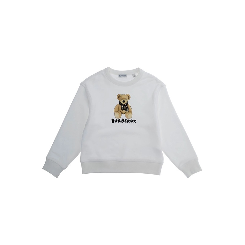 White Sweatshirt with Round Neck and Logo Print on the Front in Cotton Girl