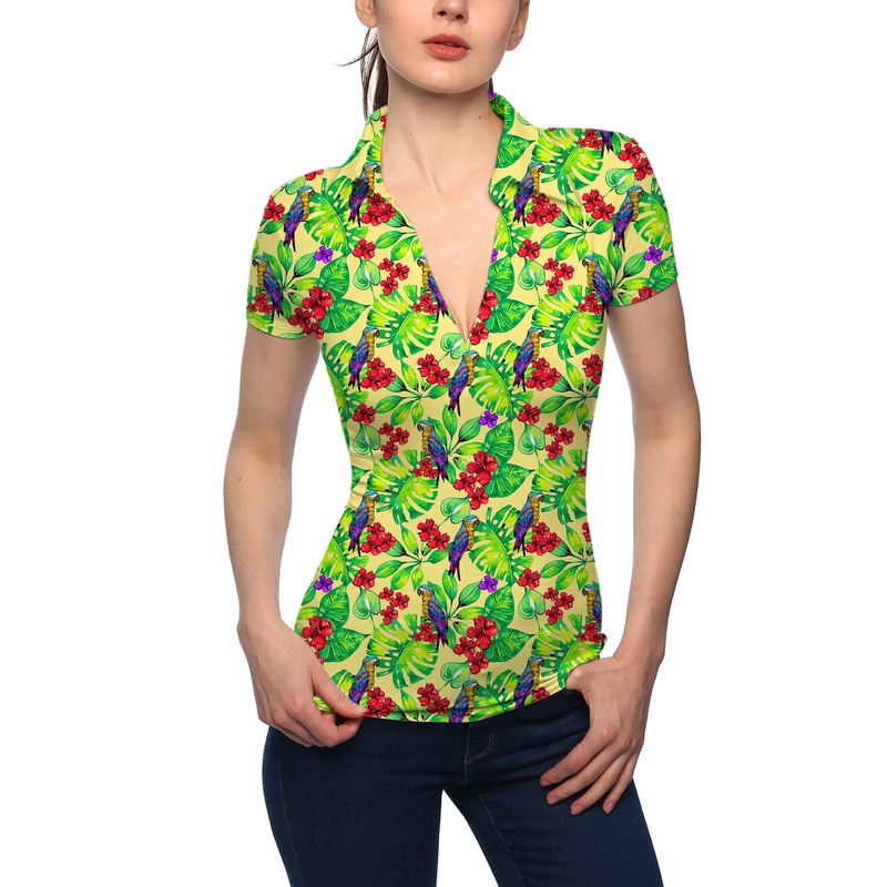 Women’s Toucan tropical flowers V Neck Golf Polo