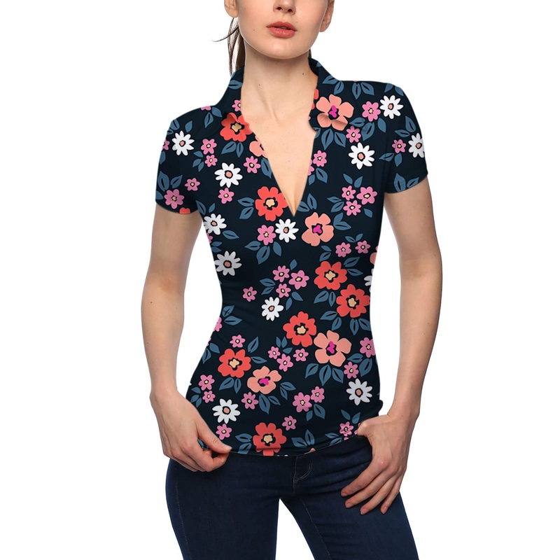 Women’s Vintage Floral V Neck Golf Polo