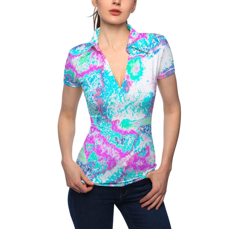 Women’s vintage fractal V Neck Golf Polo