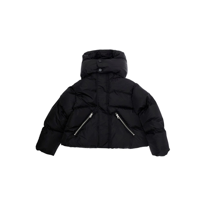Black Jacket with Hood and Front Zip Pockets in Tech Fabric Boy