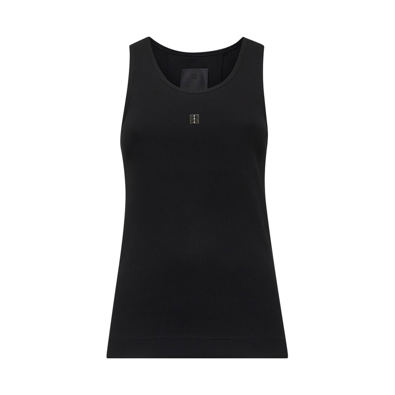 Black ribbed cotton 4G detail tank top