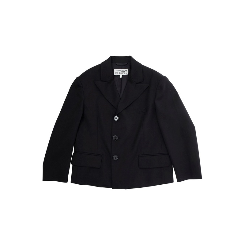 Black Single-breasted Jacket with Classic Lapels in Wool Blend Boy