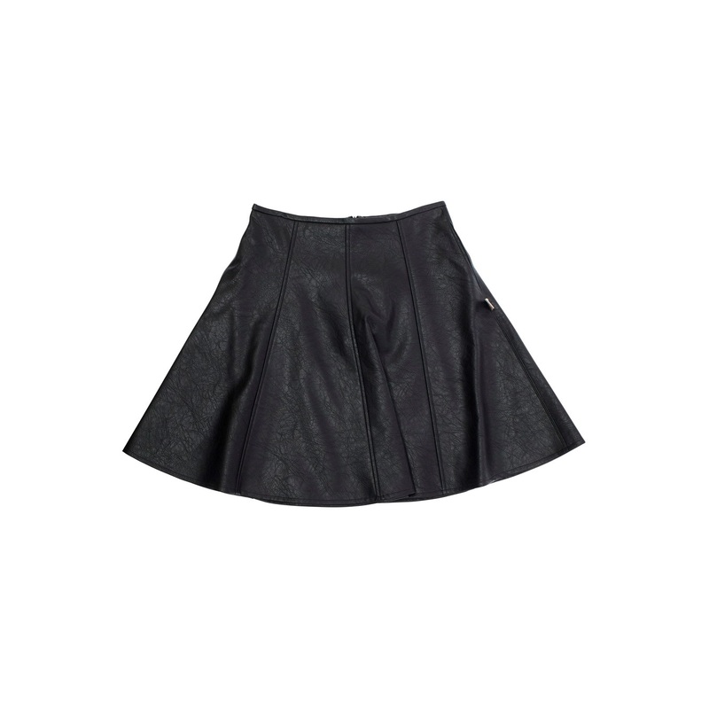 Black Skirt with Patch Logo Applied in Eco Leather Girl