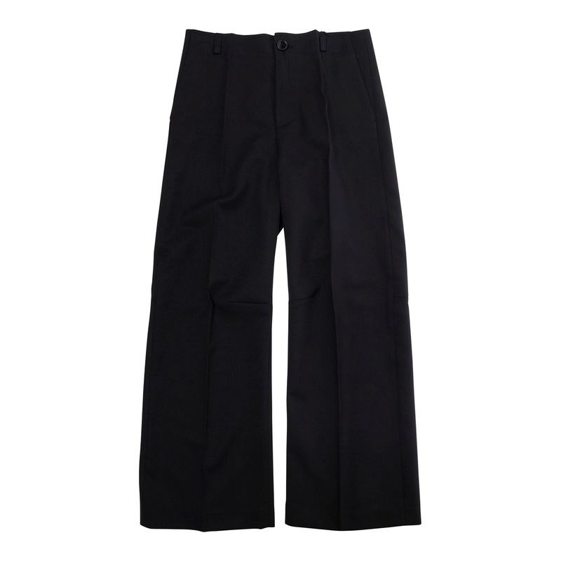 Black Trousers with Tone-on-Tone Logo on the Back in Wool Blend Boy