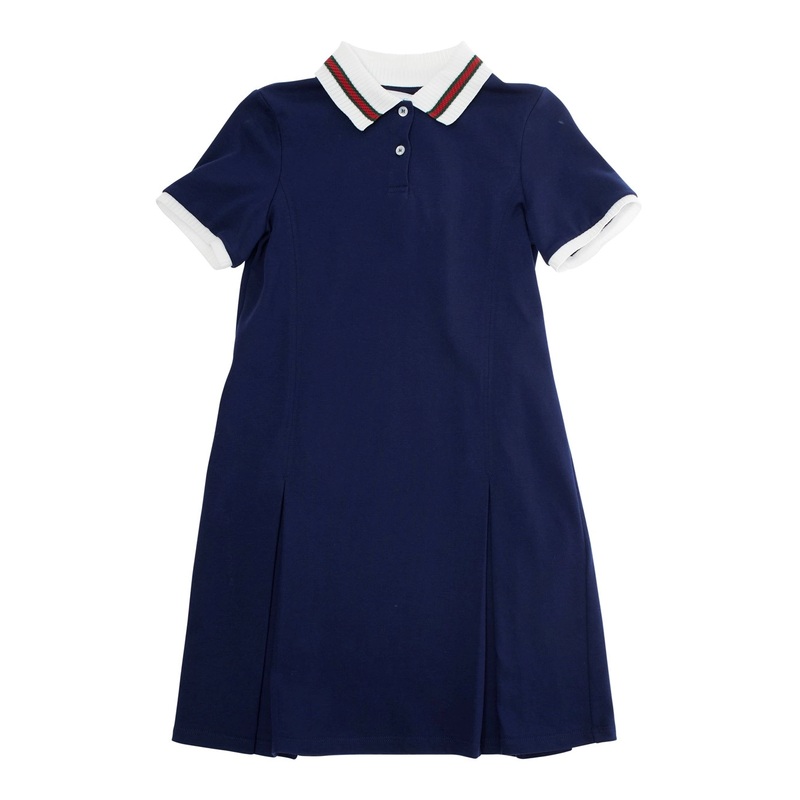 Blue Dress with Peter Pan Collar and Web Detail in Cotton Baby
