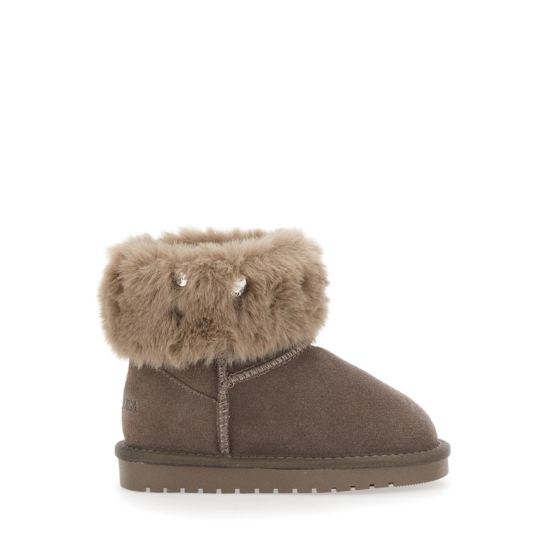 Brown Ankle Boots with Faux Fur Design in Suede Girl