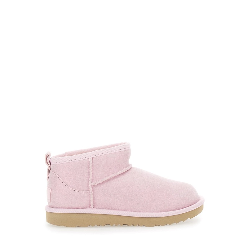 ‘Classic Ultra Mini’ Pink Ankle Boots with Shearling Lining in Leather Girl