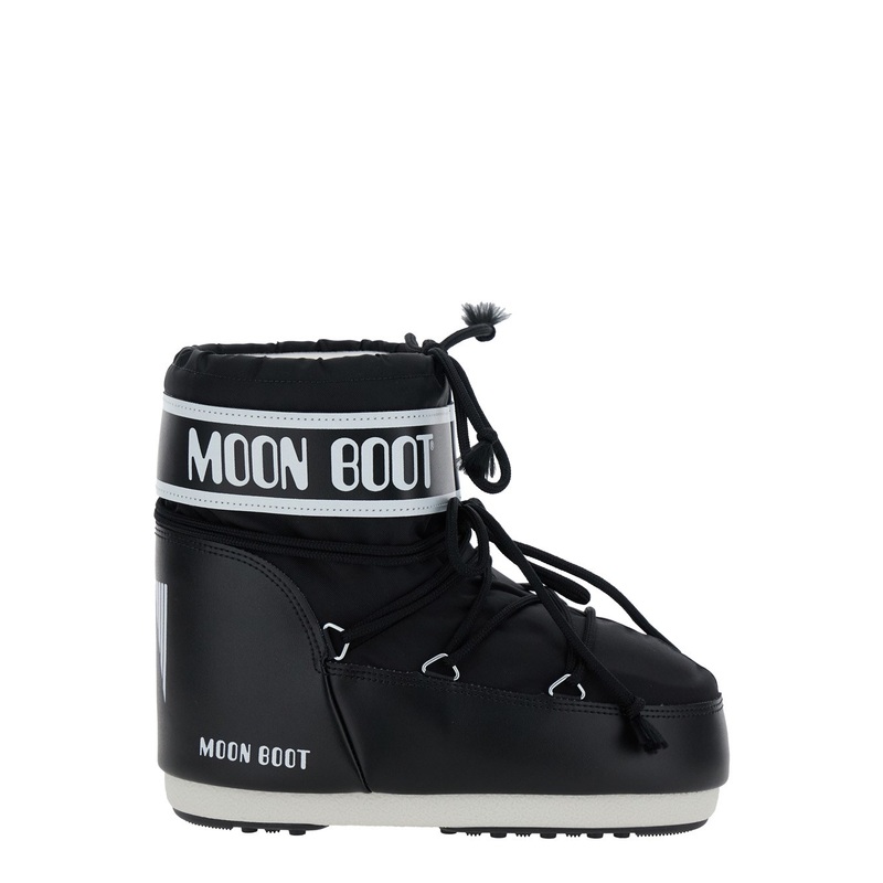 ‘Icon’ Black Snow Ankle Boots with Maxi Logo Print on the Side in Tech Fabric Girl