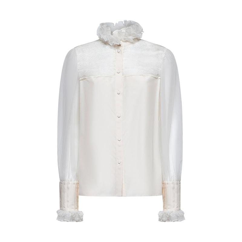 Ivory silk shirt with ruffles|42|44