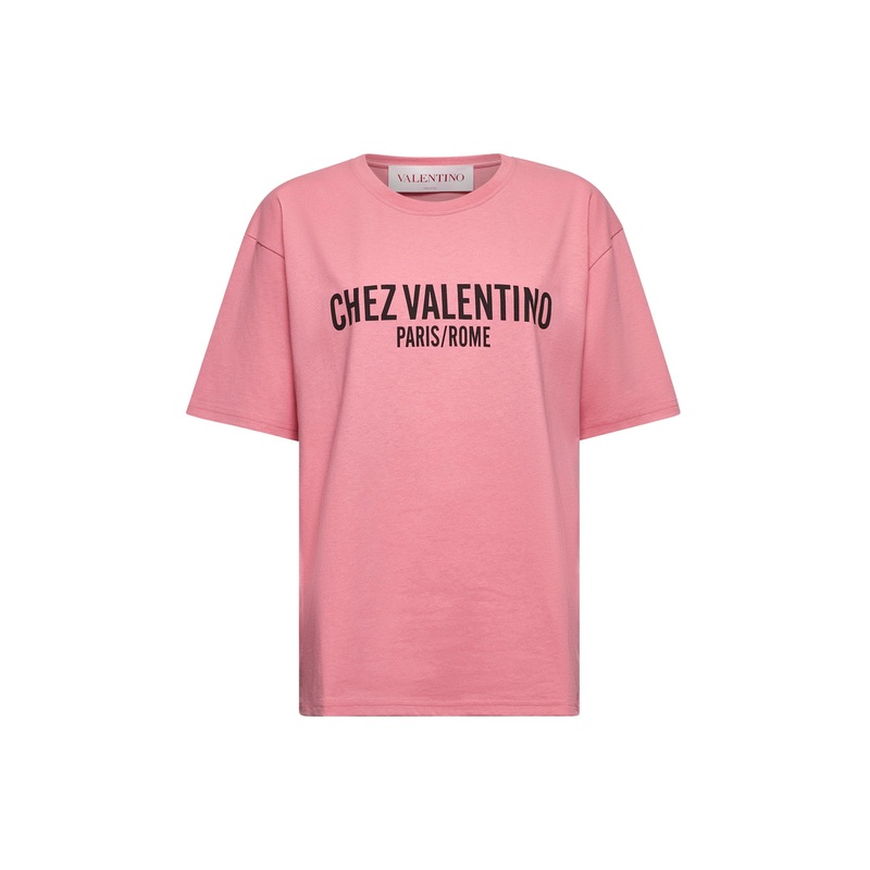 Pink Chez Valentino print T-shirt