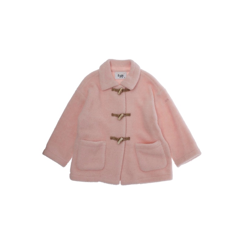 Pink Coat with Classic Collar and Logo Lettering Embroidery on the Sleeve in Tech Fabric Girl
