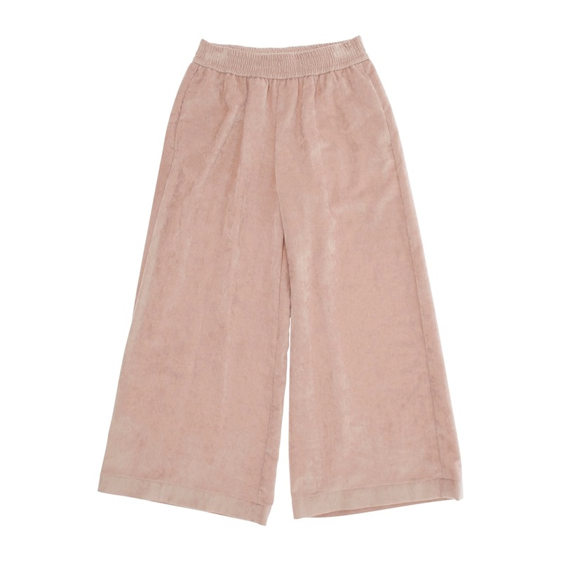Pink Trousers with Elastic Waist and Applied Logo Patch in Fabric Baby