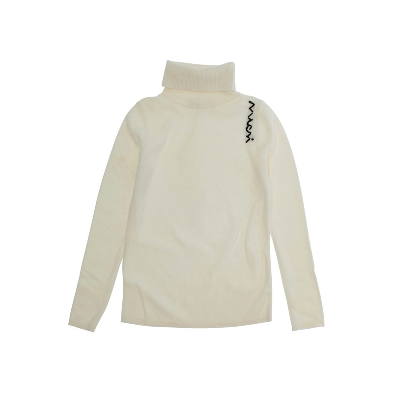 White High Neck Jumperwith Logo on Front in Wool Blend Girl