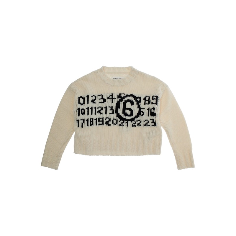 White Jumper with Maxi Logo on Front in Wool Boy