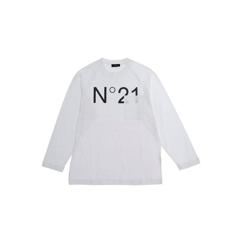 WhiteLong-sleeved T-shirt with Maxi Logo on Front in Cotton Girl