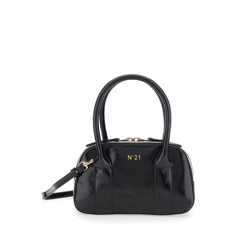 Black Crossbody Bag with Adjustable and Removable Shoulder Strap and Logo on the Front in Ecoleather Girl