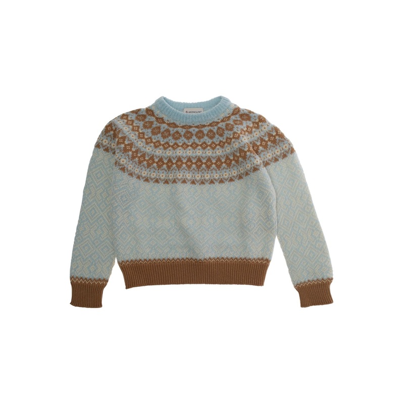 Multicolor Crewneck Sweater with Fair Isle Motif and Logo Patch on the Sleeve in Wool Girl