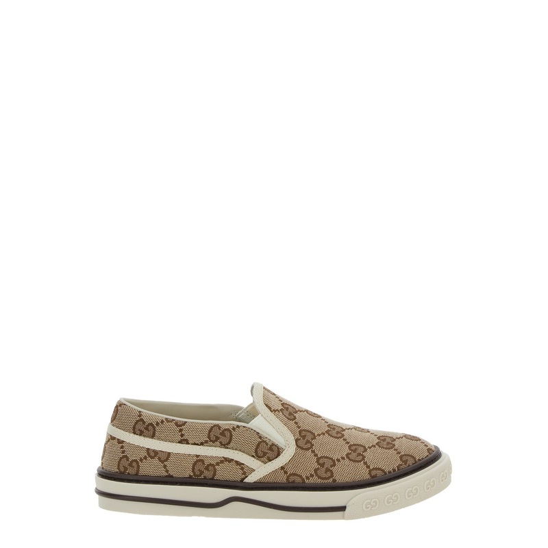 Beige Loafers with All-Over GG Motif in Fabric Boy