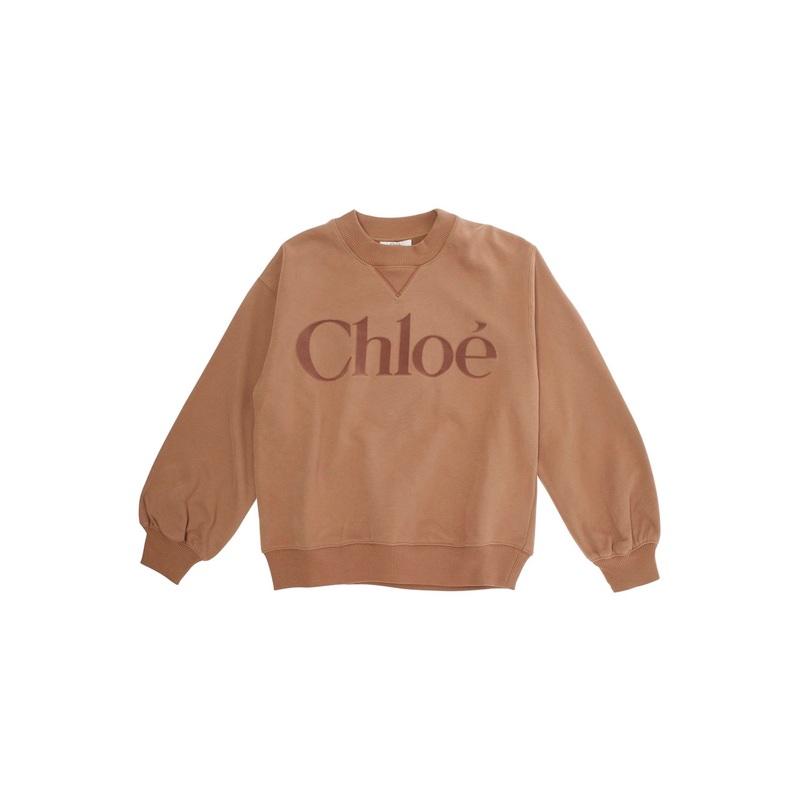 Beige Sweatshirt with Logo Lettering on the Front in Cotton Girl