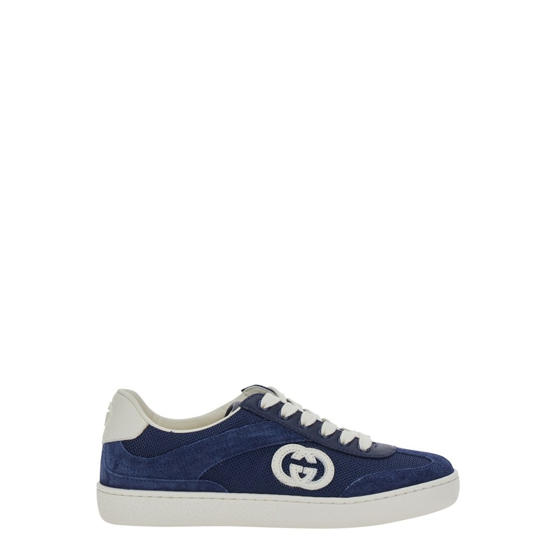 Blue Sneaker with GG Cross on the Side and Back in Suede and Fabric Boy