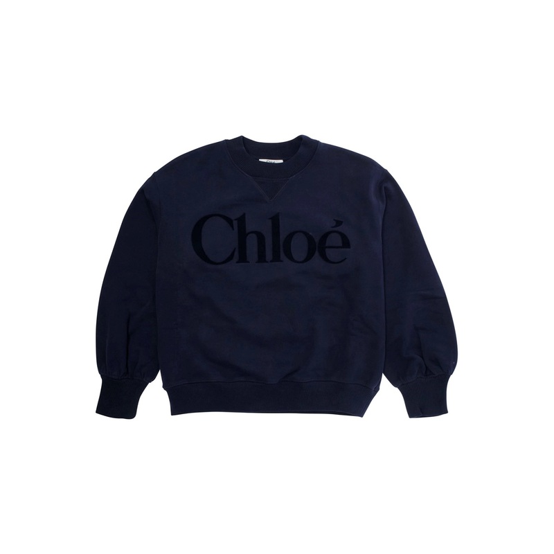 Blue Sweatshirt with Logo Lettering on the Front and Round Neck in Cotton Girl
