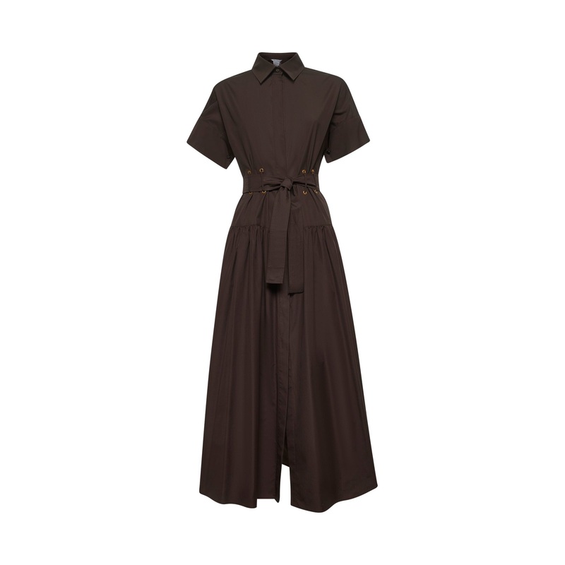 Brown poplin AGORAIO shirt dress