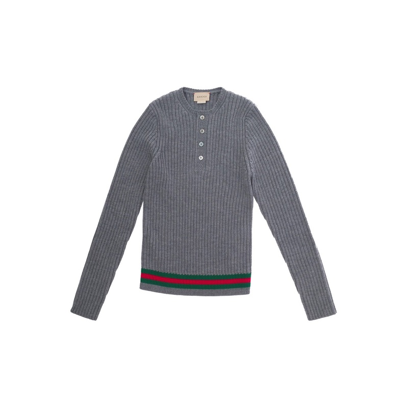 Grey Sweater with Web Detail in Ribbed Wool Boy