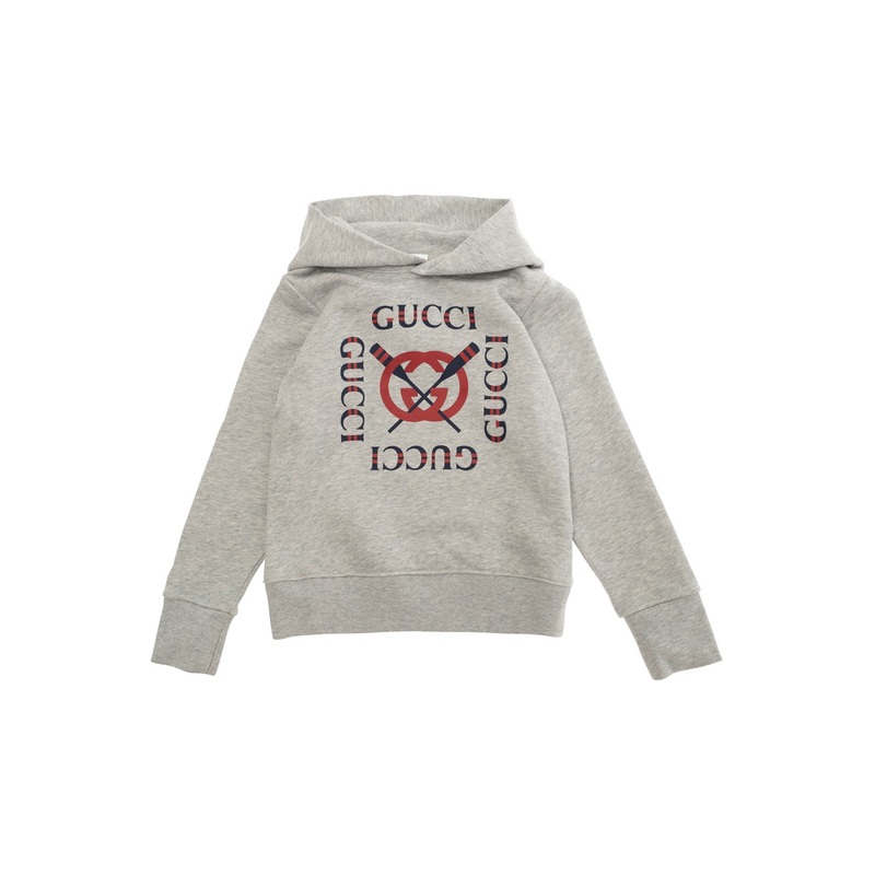 Grey Sweatshirt with Hood and Logo on the Front in Cotton Boys