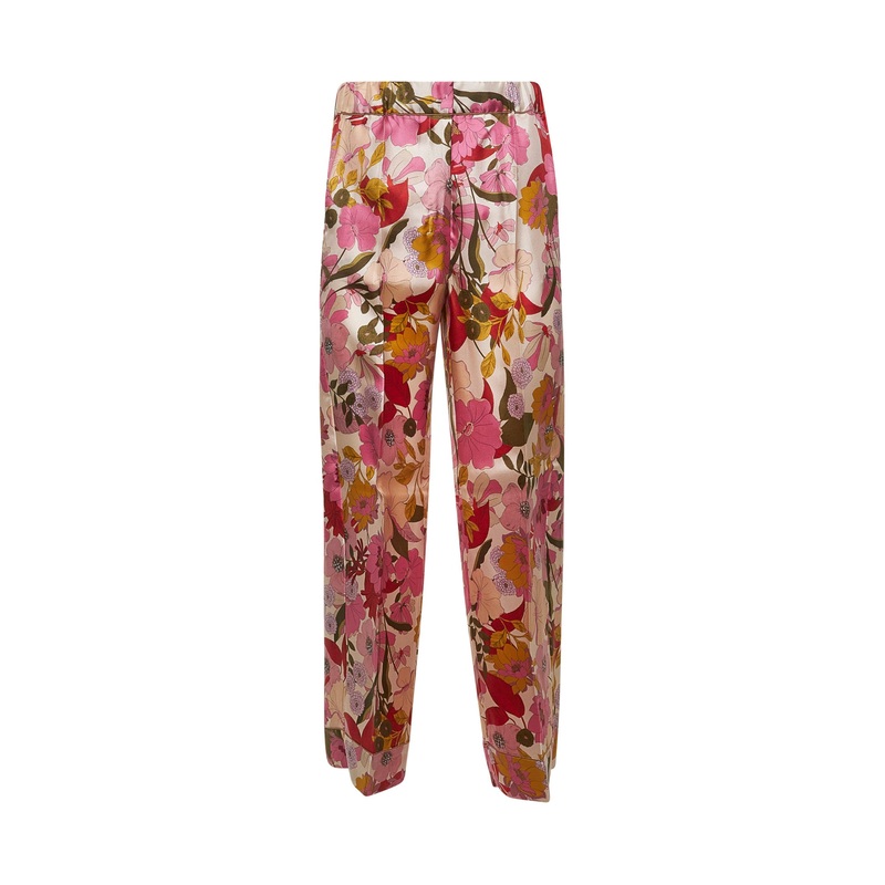 Pink printed silk LEDA trousers