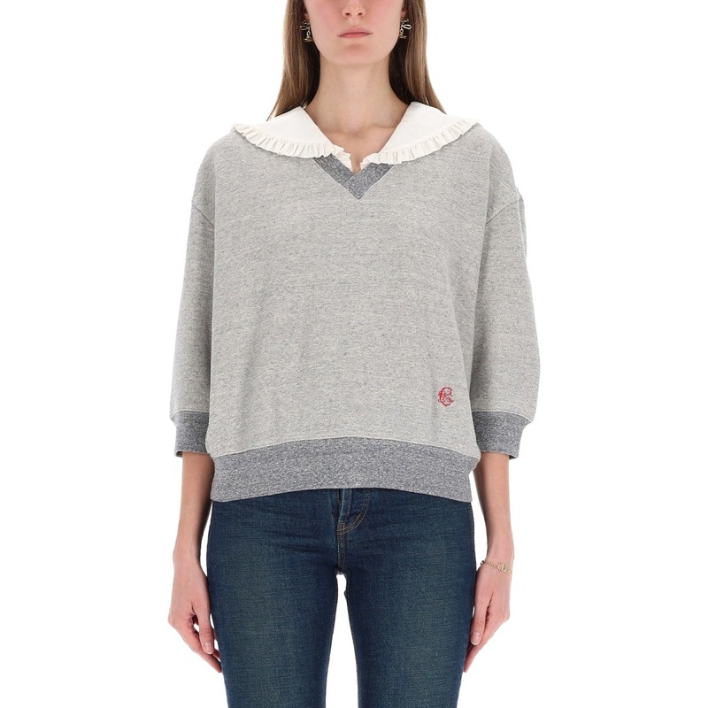 SILK RUFFLED COLLAR SWEATSHIRT