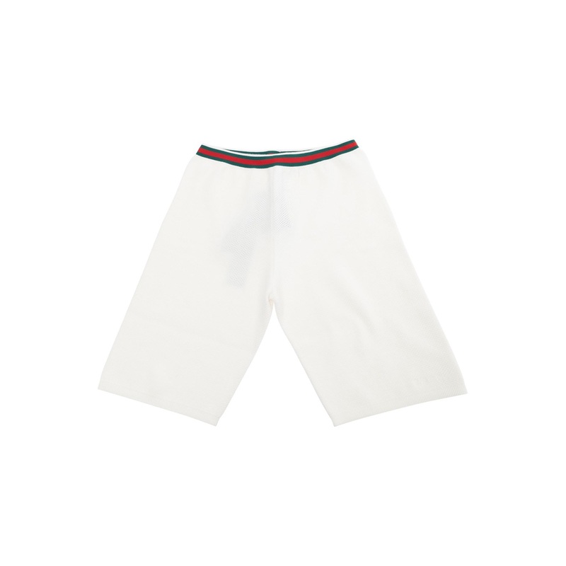 White Bermuda Pants with Web Detail and Embroidery in Cotton Boy