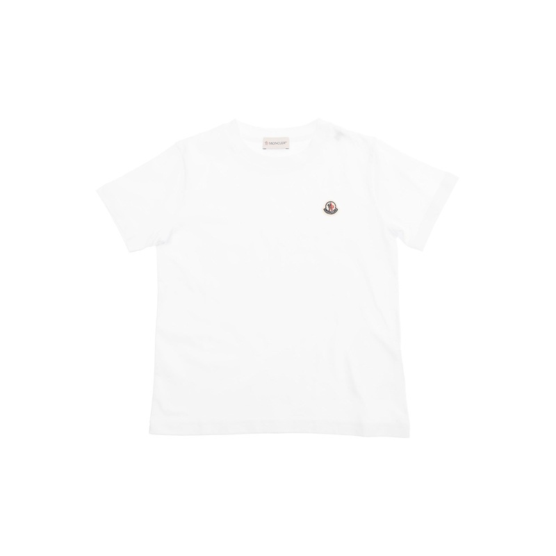 White Crewneck T-Shirt with Logo Patch in Cotton Boy